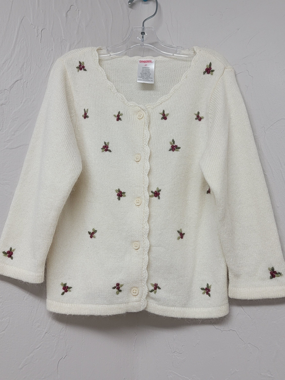 VTG Gymboree Kids Ivory Rabbit Hair Rose Floral Knit Cardigan Sweater Girls 2T